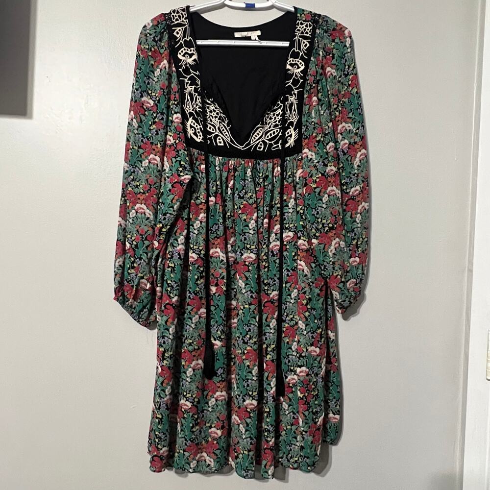 Floreat Anthropologie Boho Floral Embroidered Dress Small Viscose Lined